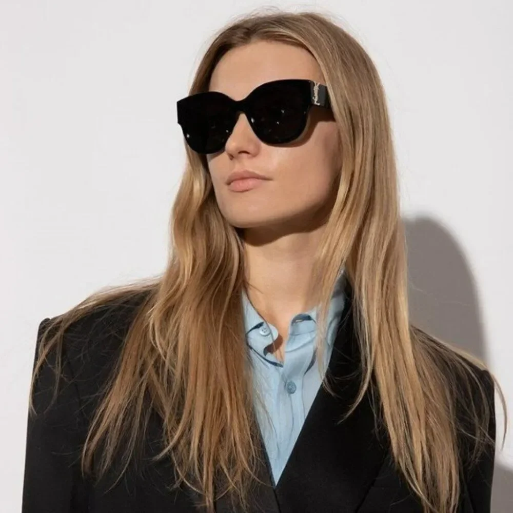 NEW Saint Laurent  SLM95/F 001 Black Grey Oversized Cat Eye Women Sunglasses